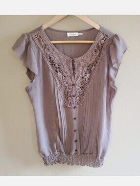 Blue Bird Brown Altar'd state sheer top sz M